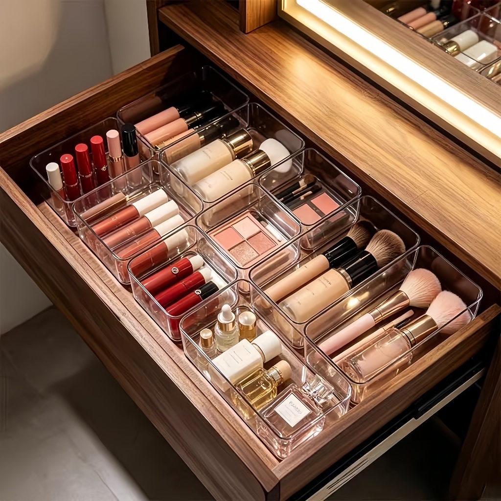 Kit de 14 Organizador Acrílico Cristal Multiuso Modular para Maquiagem Gavetas Talher