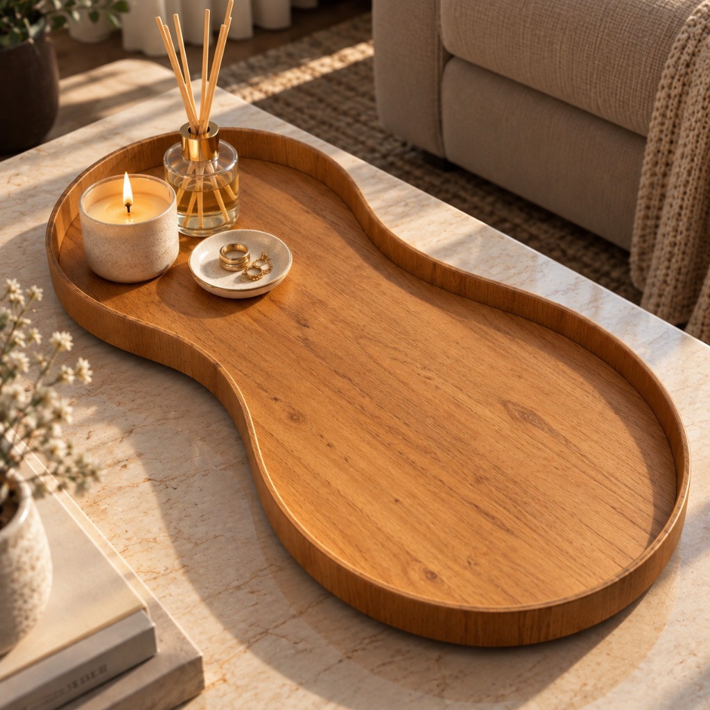 Bandeja Orgânica Decorativa Grande 56cm Porta Perfumes Maquiagem Joias Sala Quarto Banheiro Lavabo Aparador Penteadeira