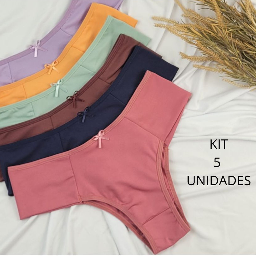 KIT 5 CALCINHAS FEMININAS PALA  ALTA CONFORTO FORRO ALGODÃO