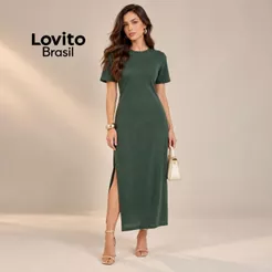 Lovito Vestido Feminino Mangas Curtas Malha Tricot DRB16781708