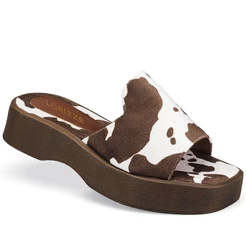 Sandalia Feminina Lóris Tamanco Salto Plataforma Anabela Animal Print Vaca 14171