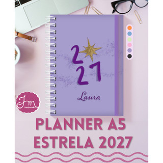Agenda/Planner ESTRELA semanal HORIZONTAL - 2027 - PersonalizadaC/NOME/PALAVRA-papelaria Aesthetic