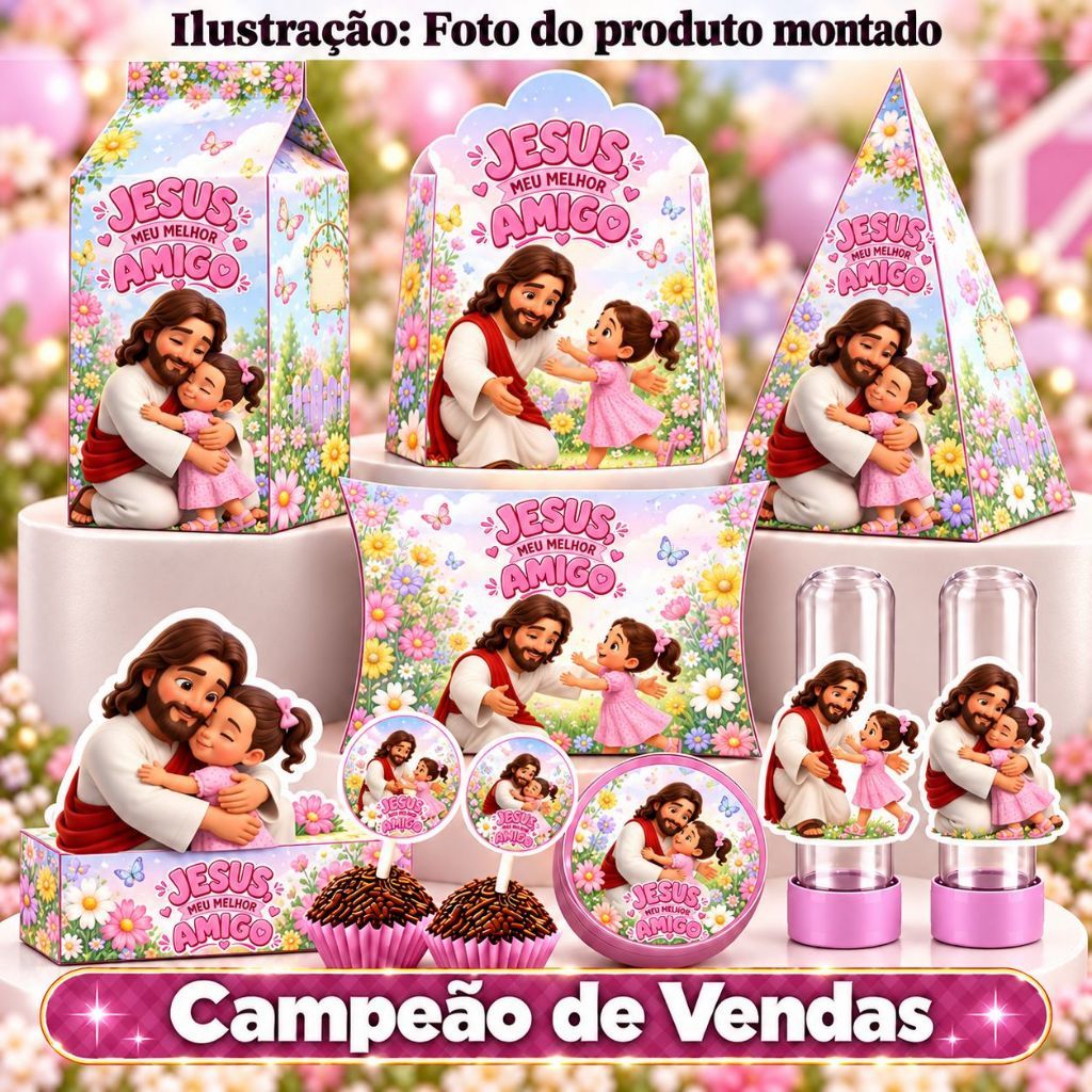 KIT COM 90/180 ITENS TEMA: JARDIM COM JESUS MEU MELHOR AMIGO LEMBRANCINHAS S/COM NOME - Envio 24H