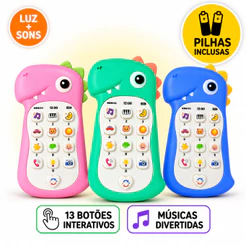 Celular Infantil Dinossauro Telefone Musical Interativo Luz Som Pilhas Mordedor Sensorial Educativo Bebê