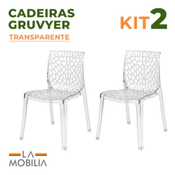 Kit 2 Cadeiras Gruvyer Policarbonato Transparente Sala e Cozinha