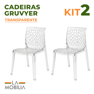 Kit 2 Cadeiras Gruvyer Policarbonato Transparente Sala e Cozinha