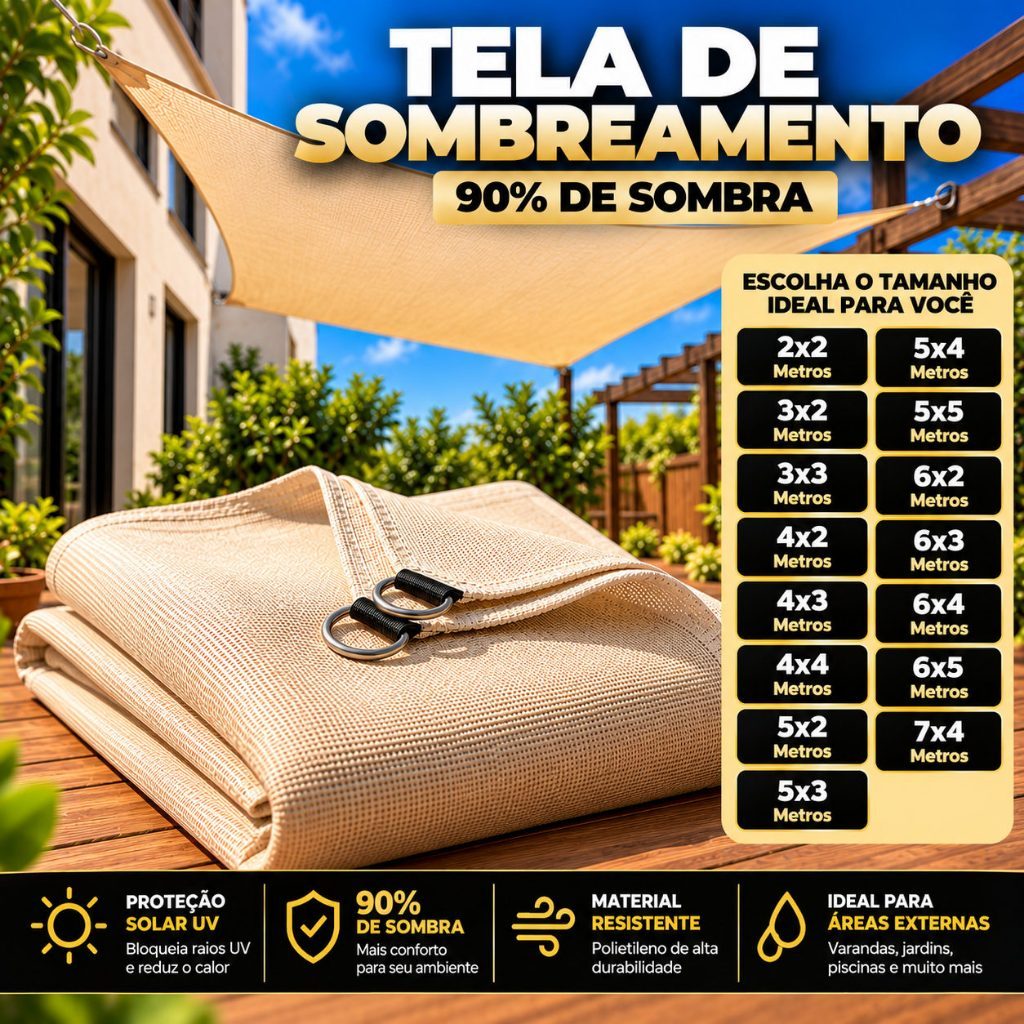 Lona Tela Toldo Sombrite 90% Shade 2x2 3x2 3x3 4x3 4x4 5x2 5x3 5x4 5x5 6x2 6x3 7x4 Areia Palha