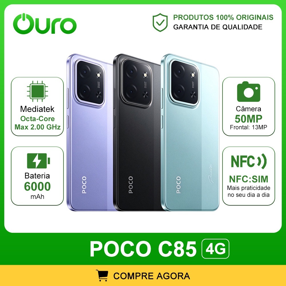 Smartphone Xiaomi POCO C85 4G Versão Global | Octa-Core Android 15 | Tela 6.9” 120Hz | Bateria 6000mAh