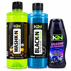 Kit Limpeza Automotiva 3 Produtos Shampoo com Cera Pneu Pretinho Silicone Gel KN