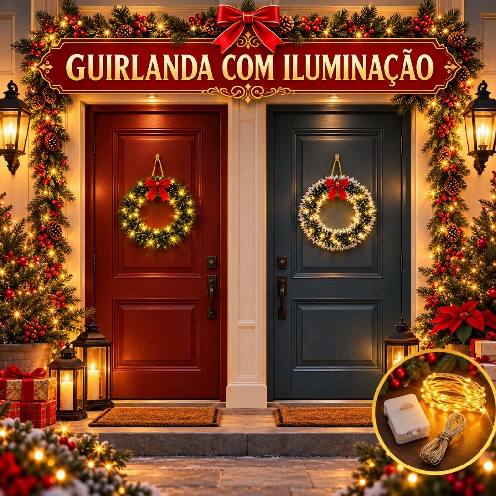 Guirlanda de Natal + Fio de Fada Enfeite de Porta Luxo Decoração Natalina — imagem 2 de 2