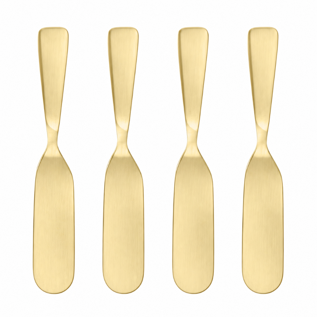 Imagem Kit 4 Espátulas Manteiga Patê Dourado Wolff Aço Inox Geleia Requeijão Faquinha Conjunto Mesa Posta Café da Manhã Frios