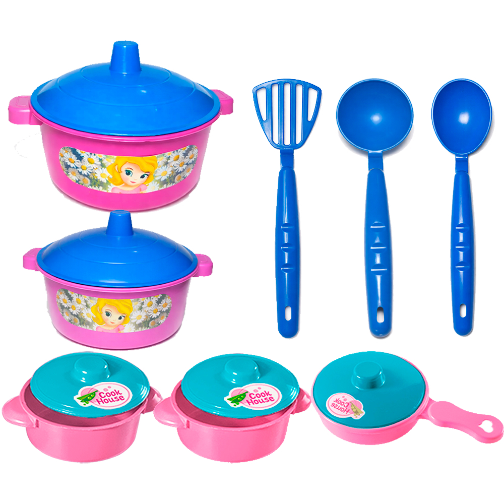 Kit Com 5 Panelinhas e Acessórios Frigideira Panela Com Tampa Brinquedo Faz De Conta Menina