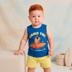 Conjunto Infantil de Menino Verão Manga Curta Tamanho 2 ao 10 Roupas de criança verão menino L23