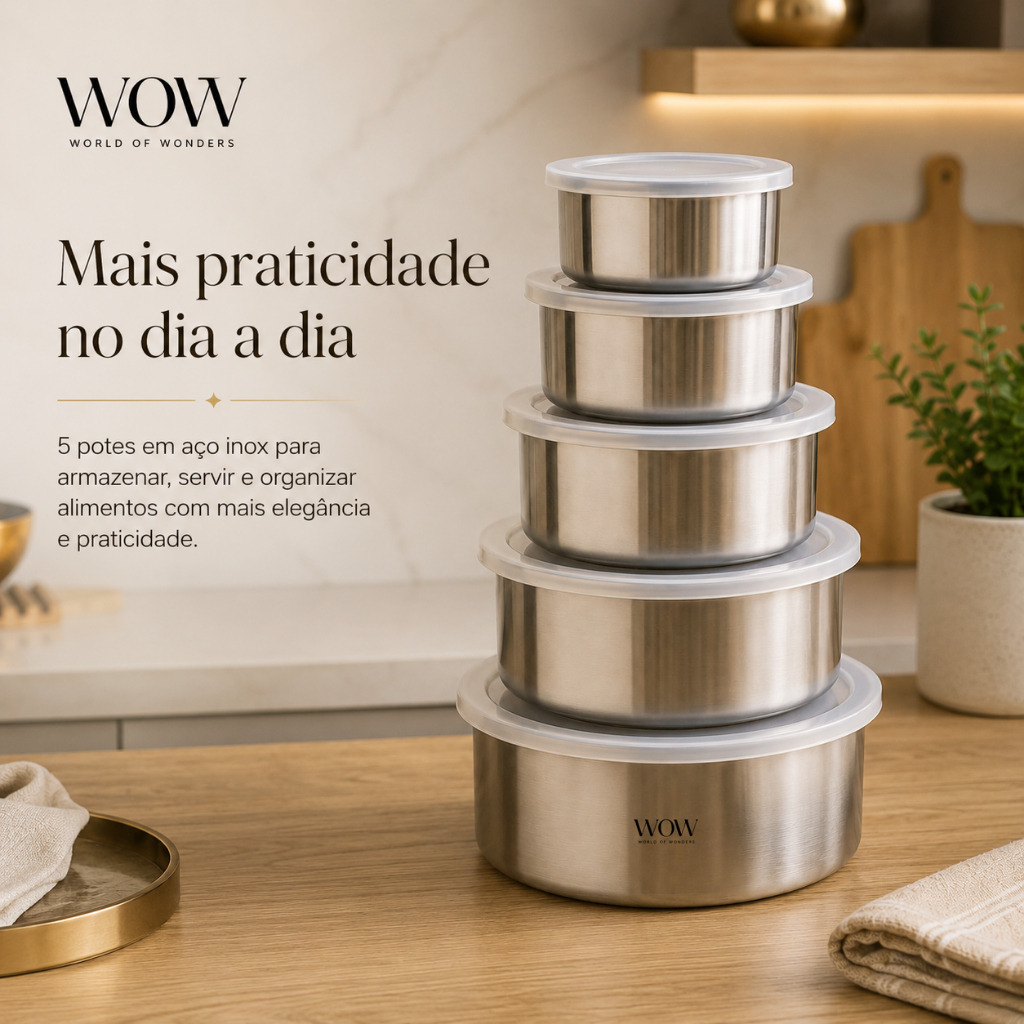 Potes De Inox Conjunto Multiuso 5 Andares Com Tampa · foto 2