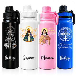 Garrafa Térmica Inox 800ml Personalizado Nossa Senhora Aparecida/Cátolico - Presente de fé
