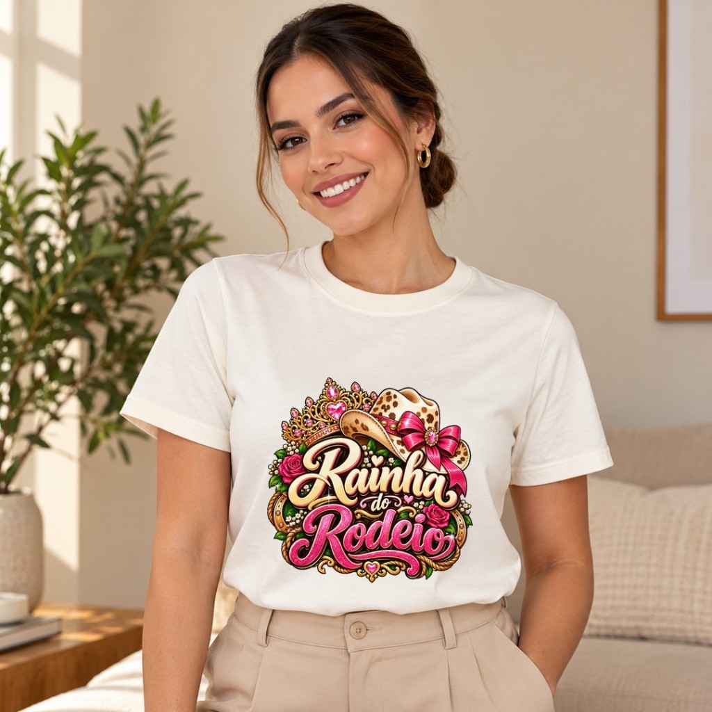 Camiseta Feminina Rainha do Rodeio Rodeio Country Western Tendência Blusa T-shirt Estampada Algodão