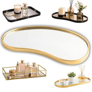 Bandeja Orgânica Decorativa Espelhada Dourada Multiuso Banheiro Lavabo Sala Preta Porta Maquiagem