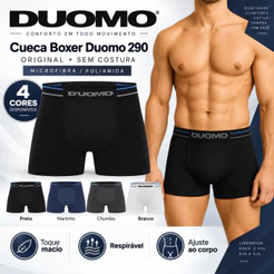 Cueca Boxer Duomo 290 Original Sem Costura em Microfibra/Poliamida