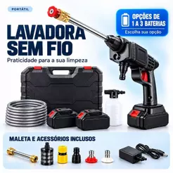 Lavadora Alta Pressão Lava Jato Portátil Recarregável Com Maleta e Acessórios Recarregável