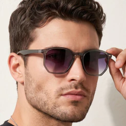 Óculos de Sol Tulum Cinza Transparente Degradê Hexagonal Premium Vintage uv400 Feminino Masculino