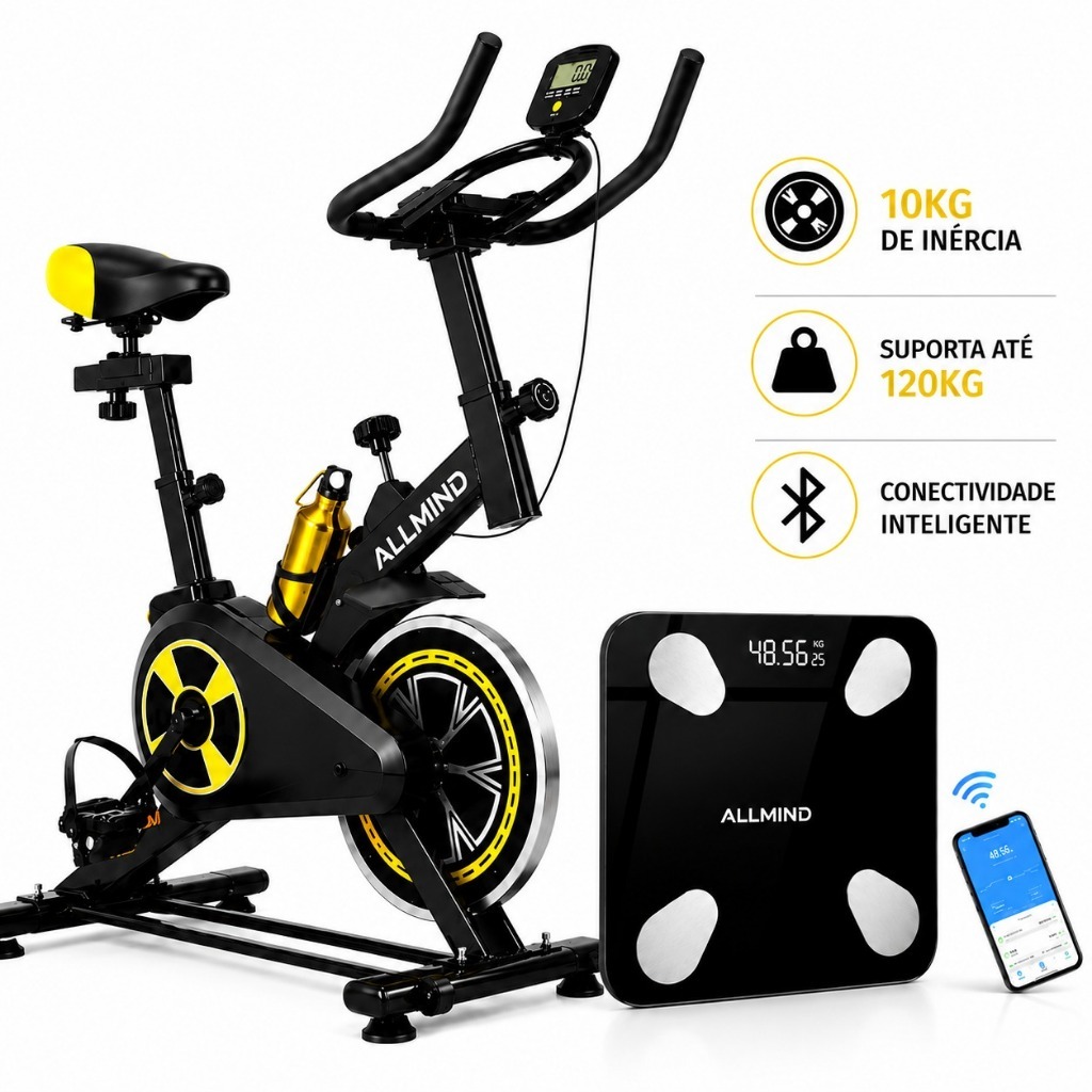 Bicicleta Ergometrica Profissional Bike Spinning 8kg Inercia Bicicleta Fitness Com Balança E Caneleira 120kg