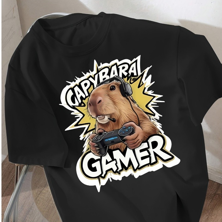 Camiseta Infantil Capybara Gamer 100% Algodão Juvenil Tamanho do 2 ao 16