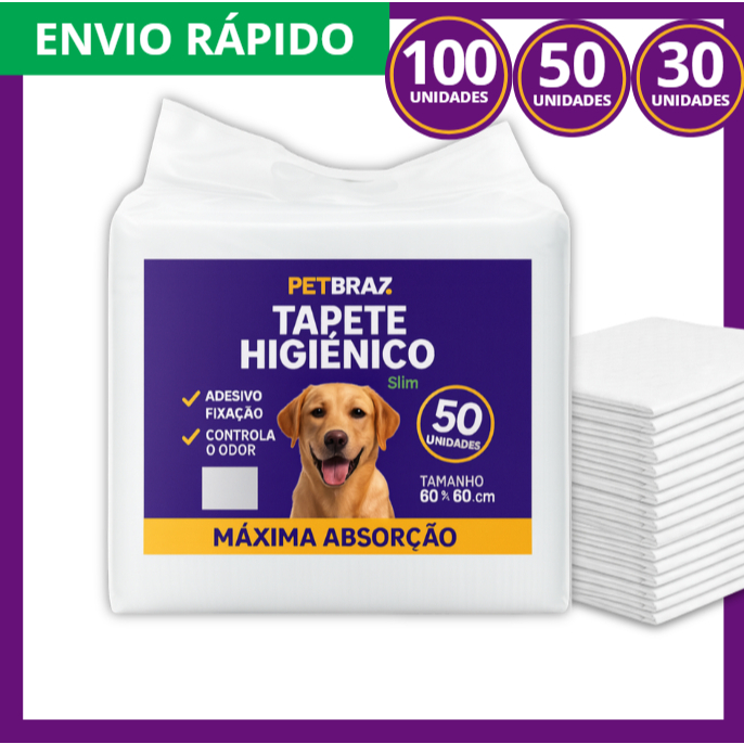 Tapete Higiênico Descartável para Cachorro 60x60 cm Fralda Pet Xixi Cão Pequeno Médio Absorvente