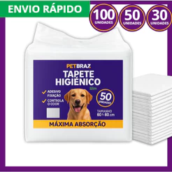 Tapete Higiênico Descartável para Cachorro 60x60 cm Fralda Pet Xixi Cão Pequeno Médio Absorvente