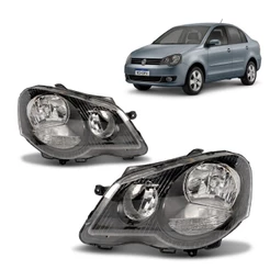 Par Farol Polo 2007 2008 2009 2011 2012 Máscara Negra Regulagem de Foco Manual