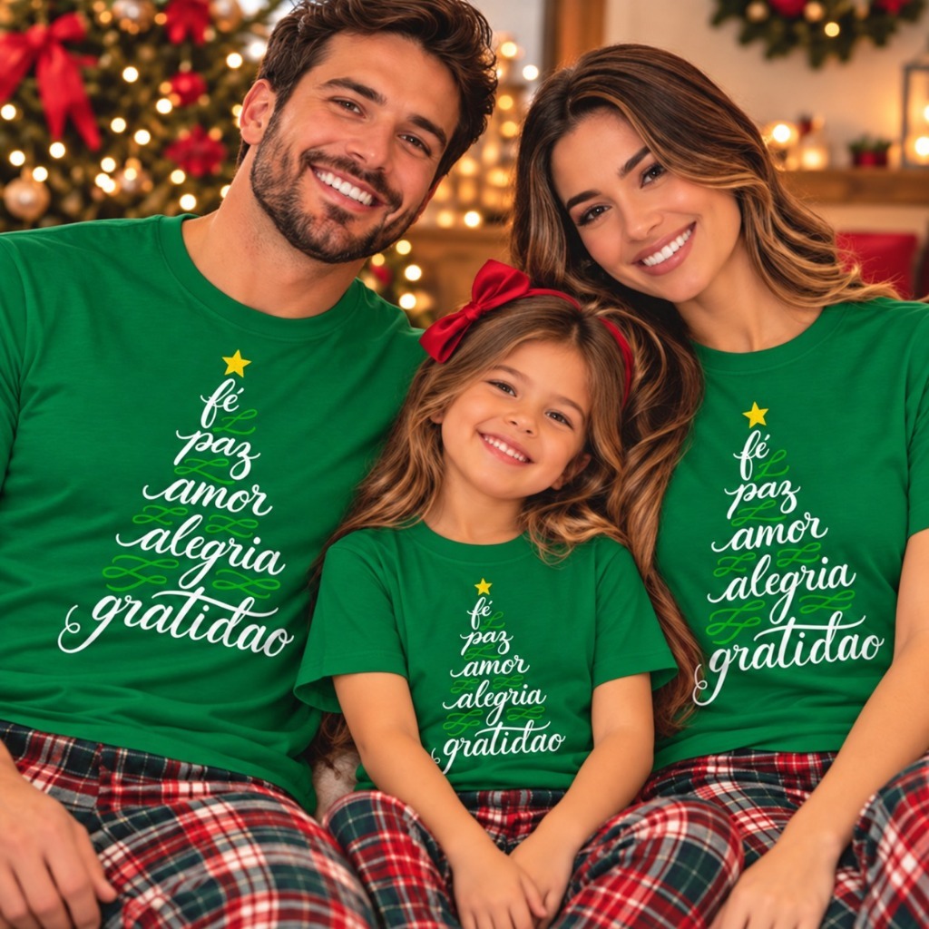 Camiseta Natal Em Familia Natalina Fim de Ano Monte Seu Kit Infantil e Adulto Todos Tamanhos Algodão