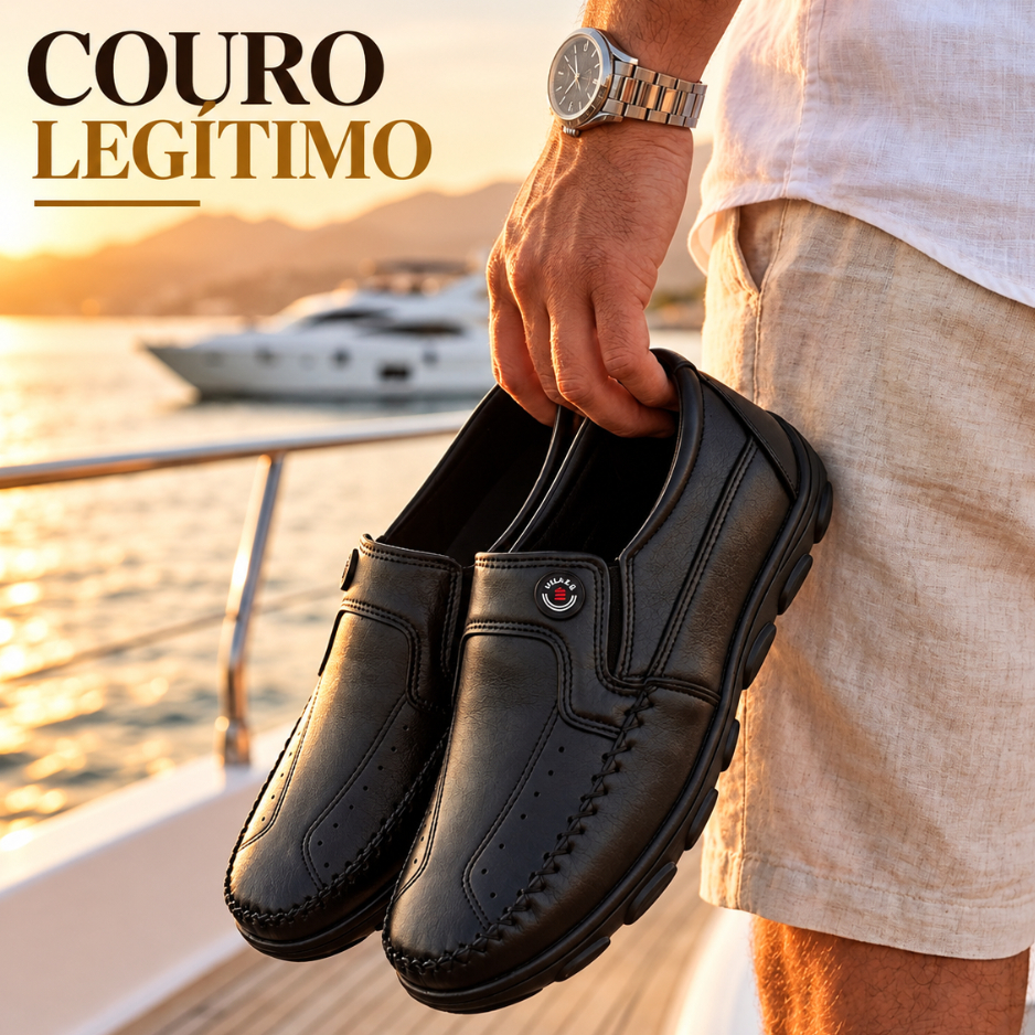 Sapato Masculino Social Casual Couro Legítimo Mocassim Ortopédico Confortável Slip On Para Trabalho e Dia a Dia