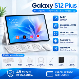 Tablet Galaxy S12 Plus 12.8" 2K FHD+ 16GB RAM 512GB ROM Android 16 12800mAh + Kit Teclado Mouse Caneta Frete Grátis