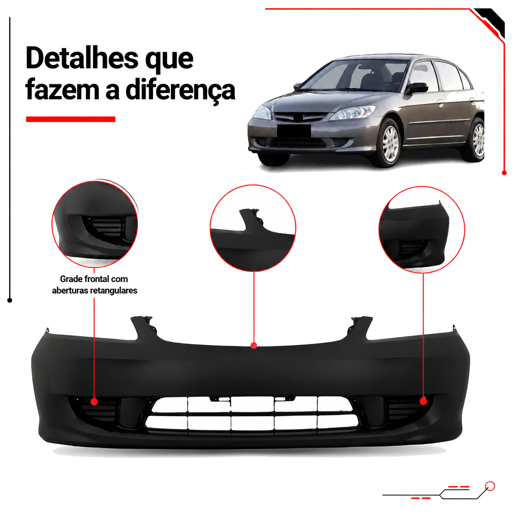 Parachoque Dianteiro Civic 2004 2005 2006 Sem Ressalto Placa 1ª Linha Novo — imagem 2 de 2