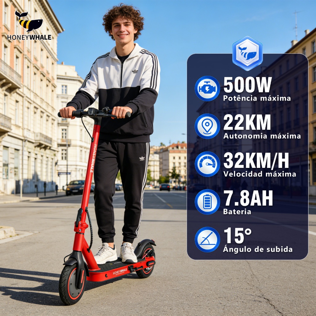 HONEYWHALE M2 Pro 500W Patinete Elétrico Scooter, Velocidade 32KM/H, 22KM Autonomia, App Bluetooth