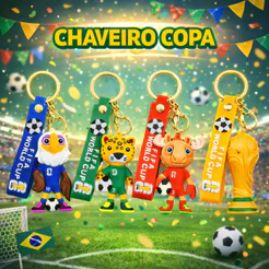 Chaveiro Copa do Mundo Mascotes Futebol Troféu Silicone Presente Para Torcedores