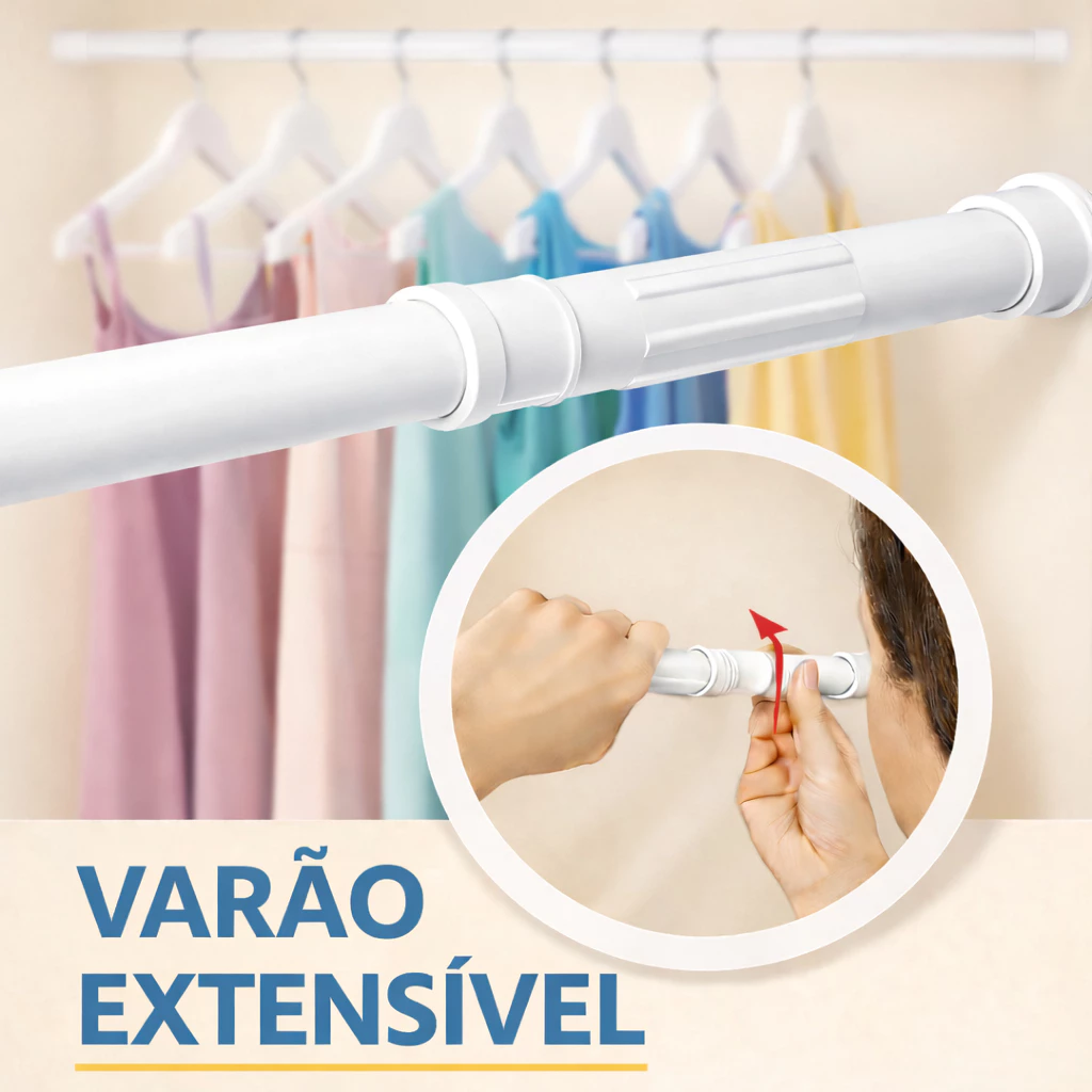 Varão Extensível Ajustável 45cm até 1,50mt Bastão Extensível Box Banheiro Suporte Extensor — imagem 1
