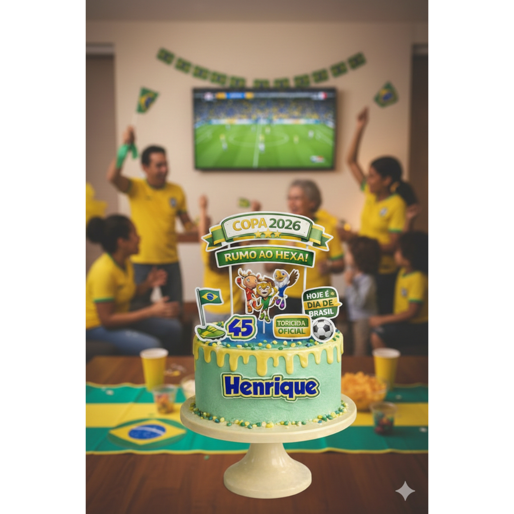 Topo de Bolo Brasil Copa 2026 Personalizado Festa Futebol- Toper bolo- Brasil-Topper docinhos- Kit festa- Cupcake