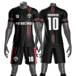 Uniforme jogador futebol amador esportivo camiseta e calção personalizavél nome número escudo mod 35