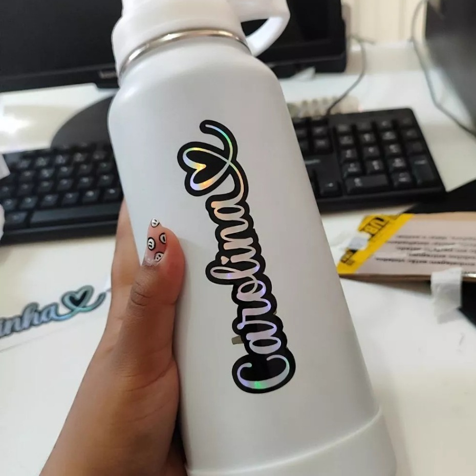[Leia a descrição] Adesivo | COM SEU NOME | Holográfico com fundo preto em Oferta na Shopee