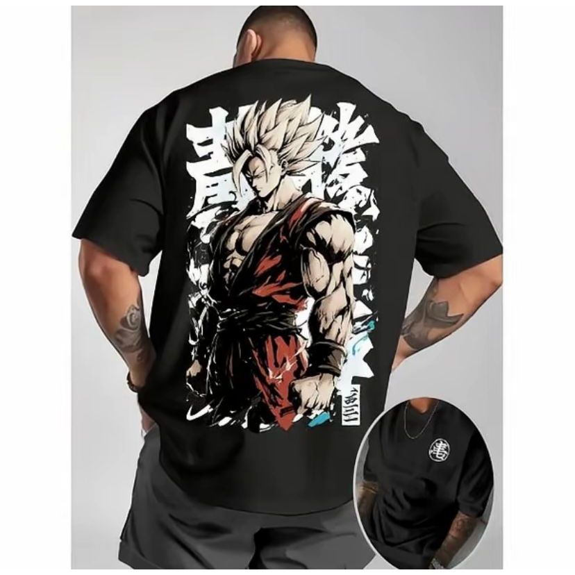 Camiseta Streetwear Estampa Anime Goku Super Saiyajin Dragon Ball Estampa Costas Academia Casual