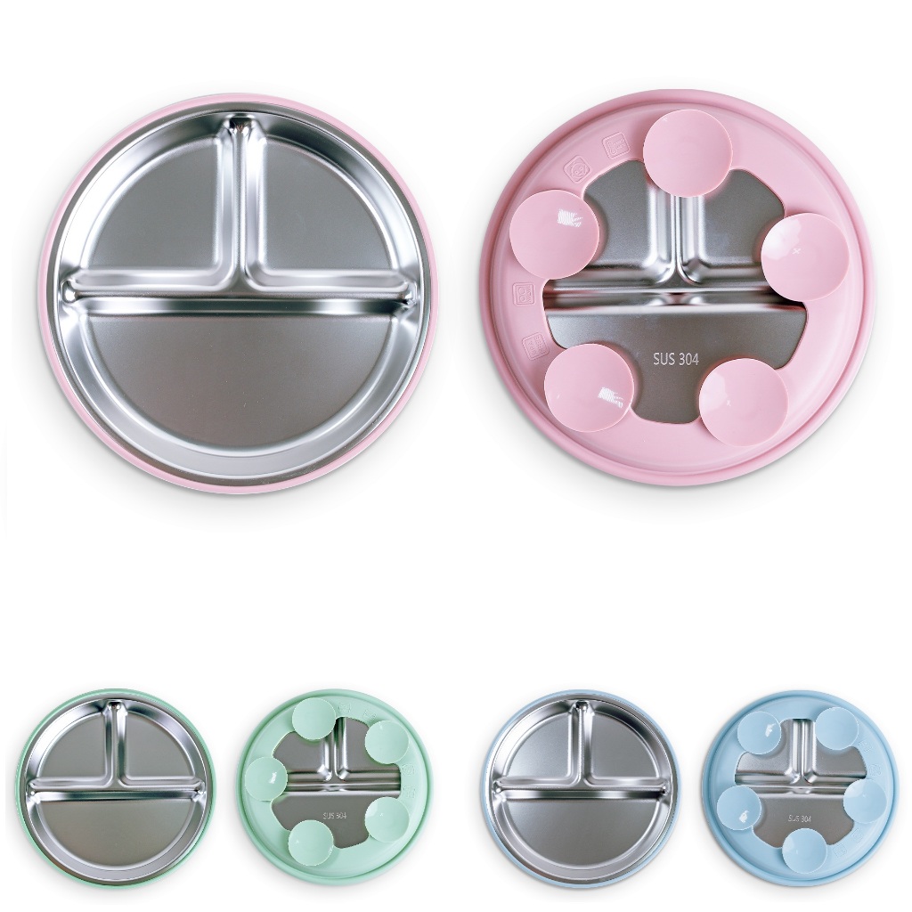 Prato Bebê Infantil Criança 3 Divisórias Inox Silicone Ventosas