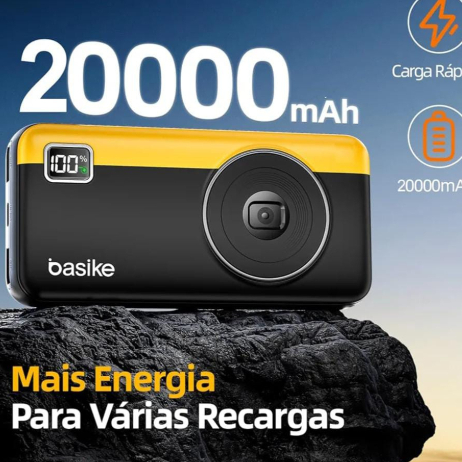 Power Bank 20000mAh 22.5W Carga Rápida 2 USB + Tipo C LED Portátil em Oferta na Shopee