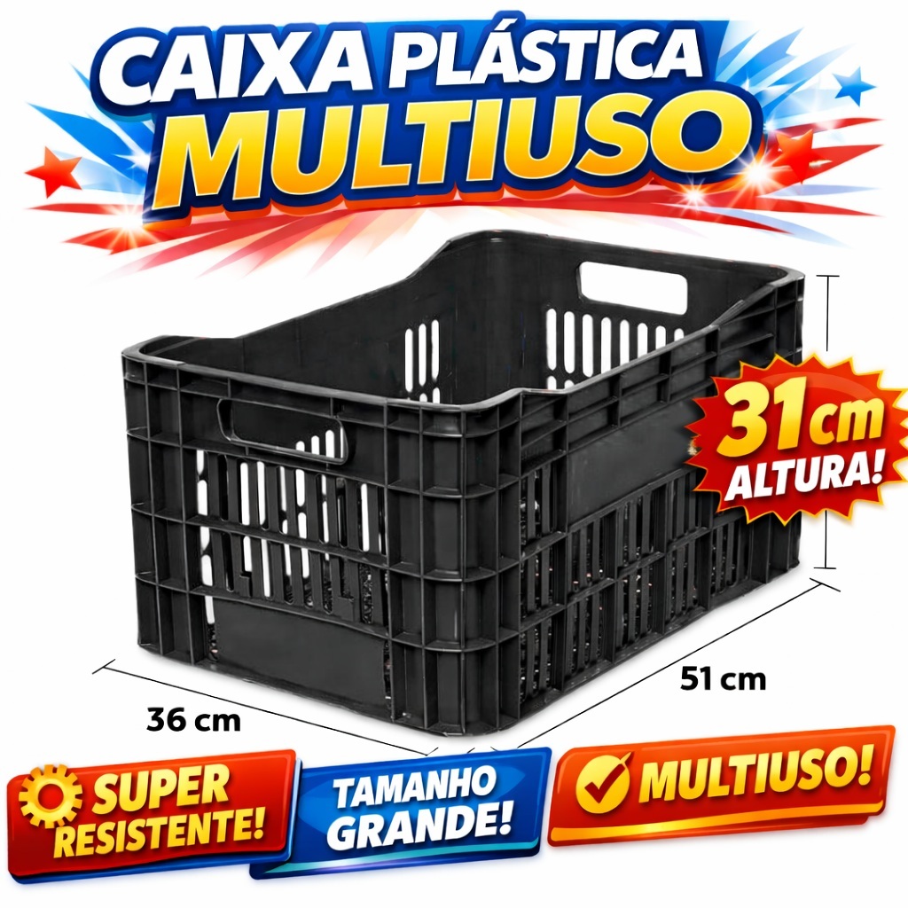 Caixa Plástica Vazada 52L Hortifruti Agrícola Multiuso Organização Mercado Feira Resiste em Oferta na Shopee