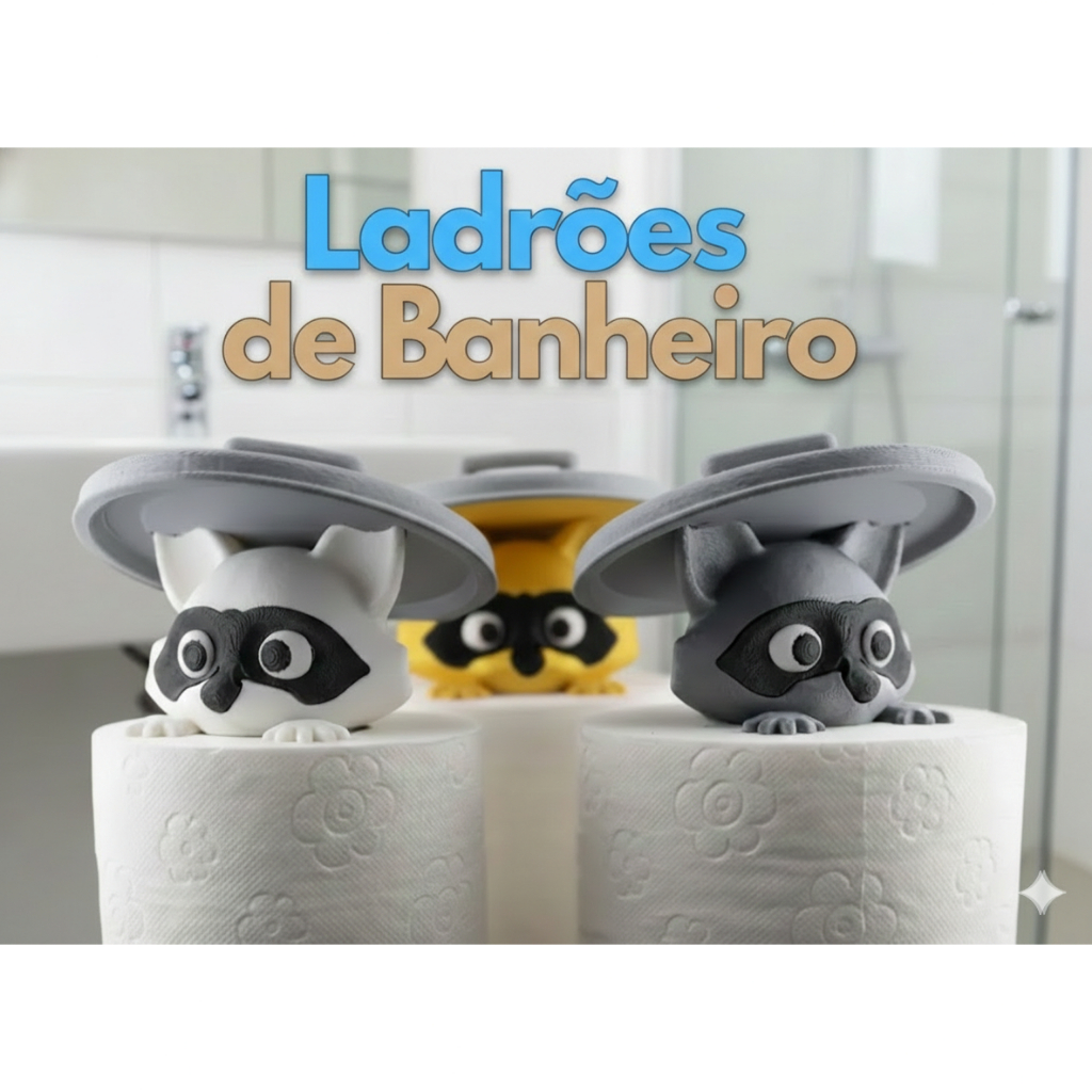 Suporte Papel Higiênico Guaxinim Raccoon Porta Rolo Decorativo Banheiro Criativo