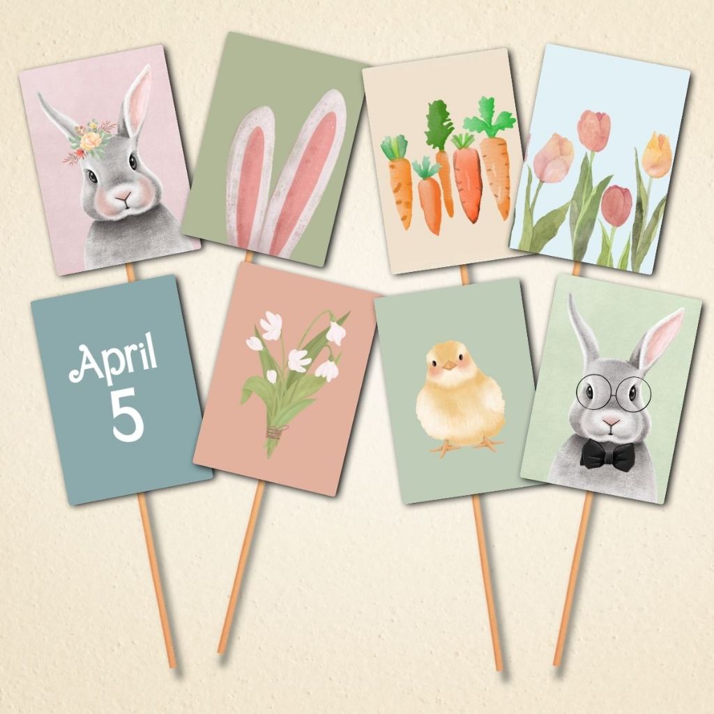 Kit Enfeites Decorativos Páscoa no Palito  (08 ou 16 Peças) - Enfeite em Madeira -  Coelho Artística em Oferta na Shopee