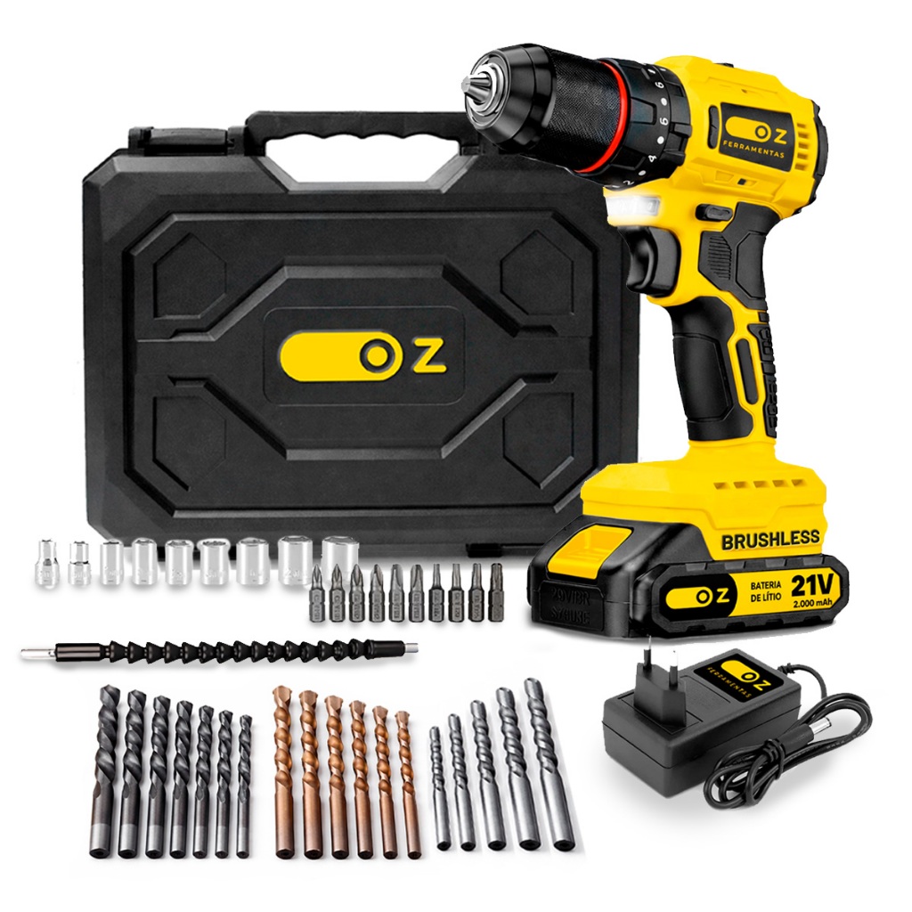 Parafusadeira Furadeira De Impacto Brushless 21v C/maleta + Kit 16 Pçs Brocas Versátil E Acessórios