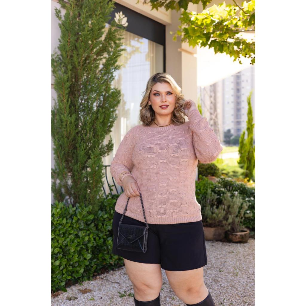Blusa Tricot com Lacinhos Plus Size - Giuliana Marques Tricot - Tam GG