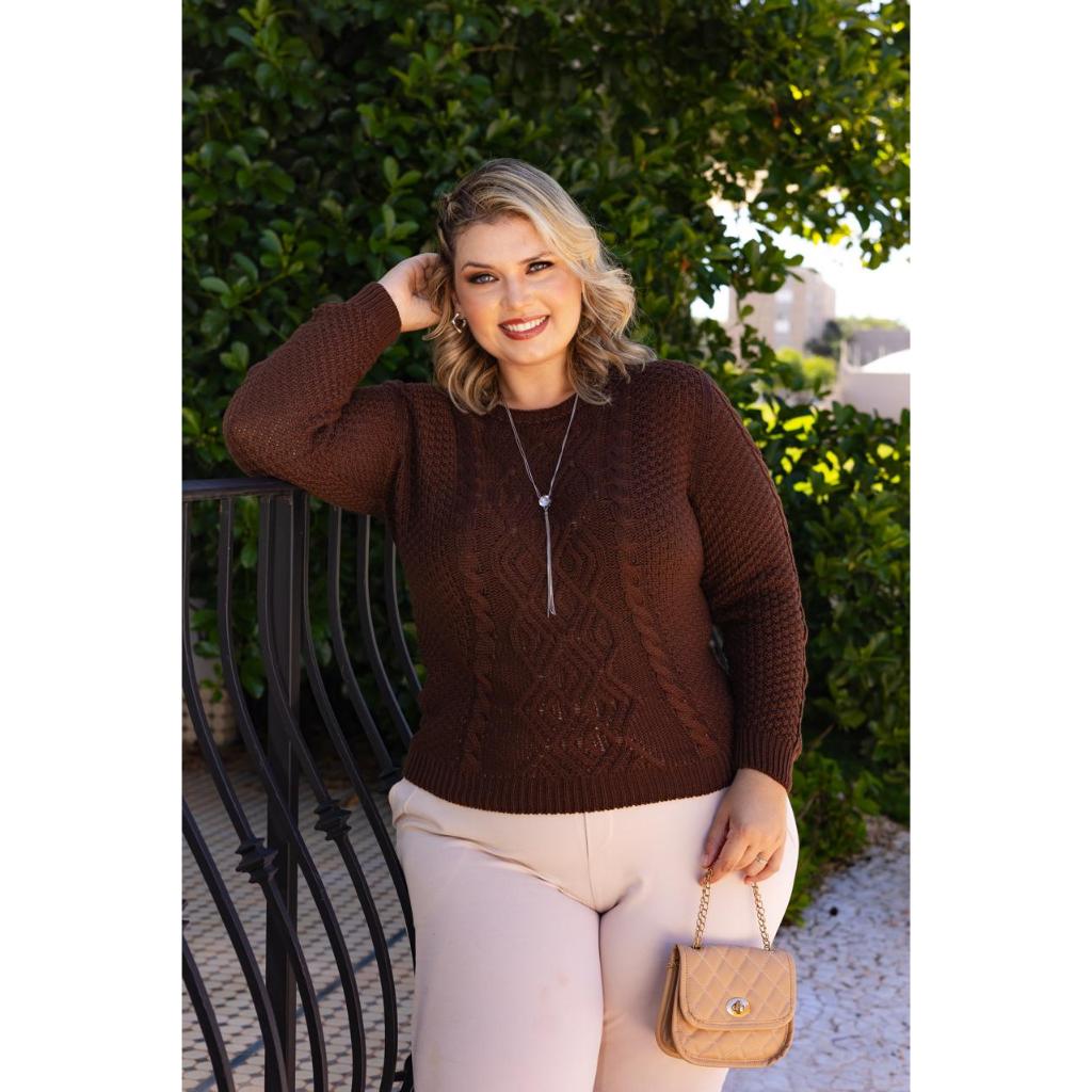 Blusa Tricot Links e Tranças Plus Size - Giuliana Marques Tricot - Tam G