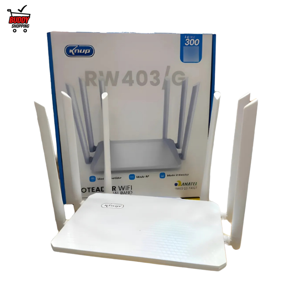 Roteador Wi-Fi KP Dual Band 2.4GHz 5GHz AP Repetidor 4 Antenas Branco Preto Mod KP-RW403/G