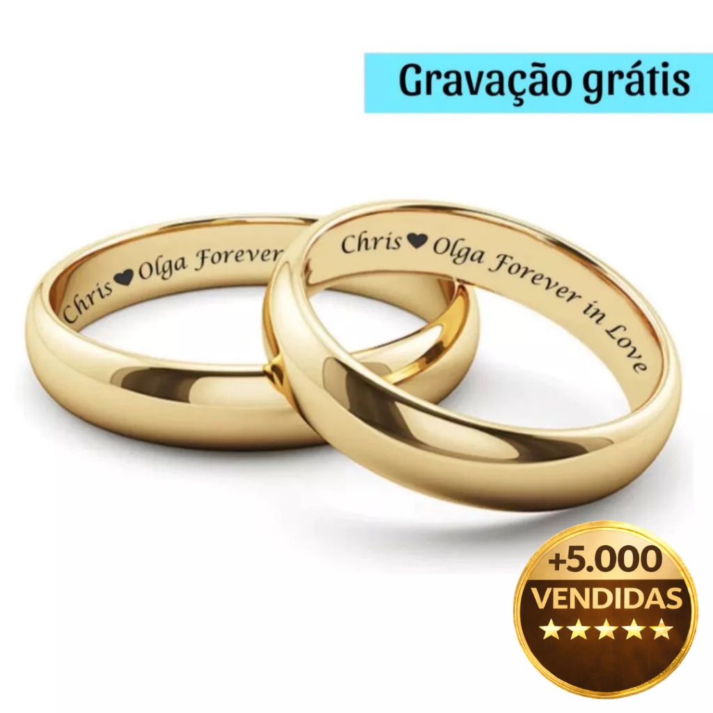 Par De Aliança Lisa Banhada A Ouro 18k Com Gravação Grátis Noivado Compromisso Casamento 4mm
